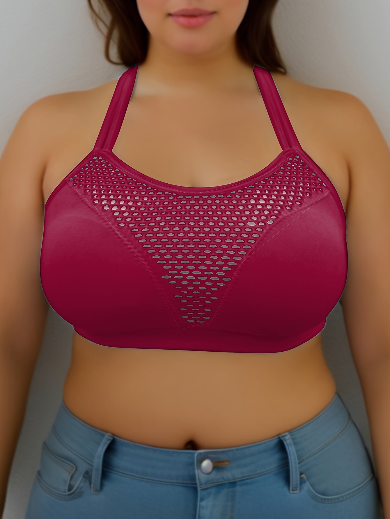 Бюстгальтер для спорта без швов, с беспроводной конструкцией и дышащим полым дизайном для полных размеров