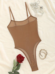 Women's Semi-Sheer Bodysuit with Spaghetti Straps and Backless Design Lingerie