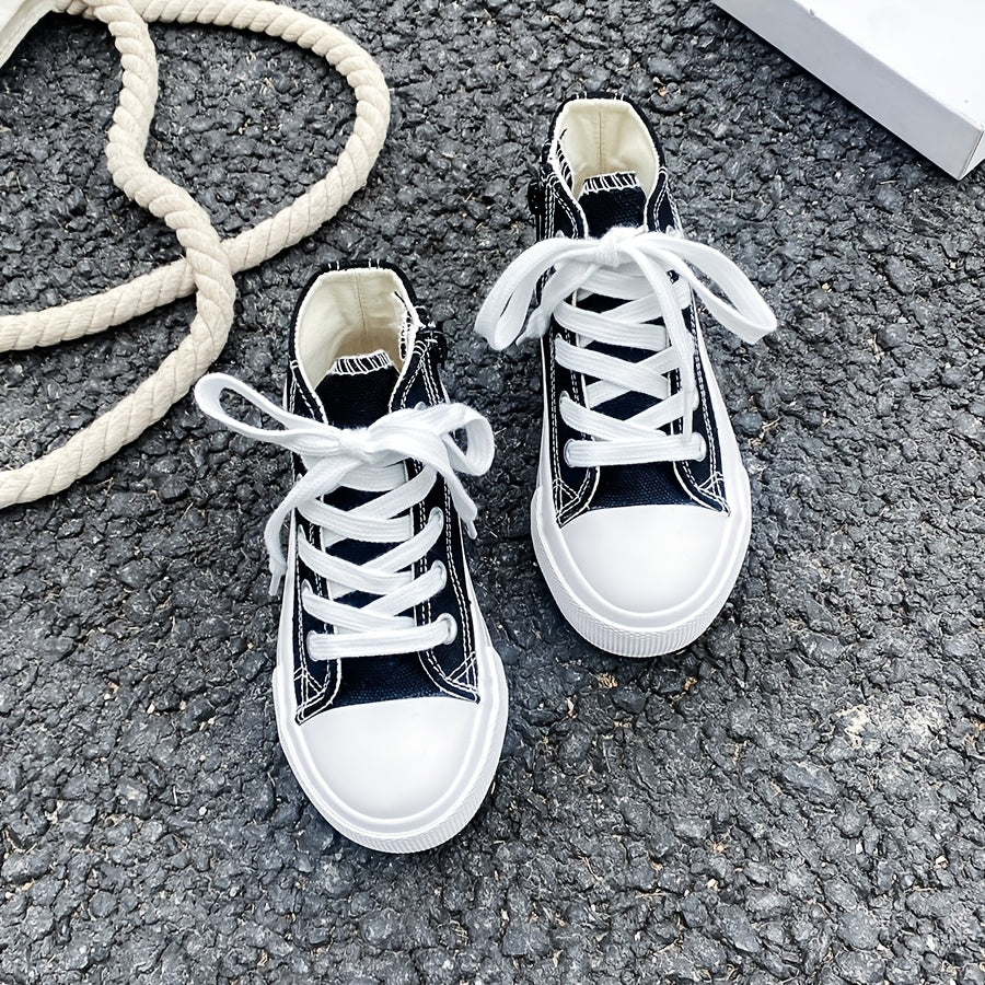 Kids Canvas Sneakers Mid Top Breathable Solid Color Casual Shoes for Spring and Fall