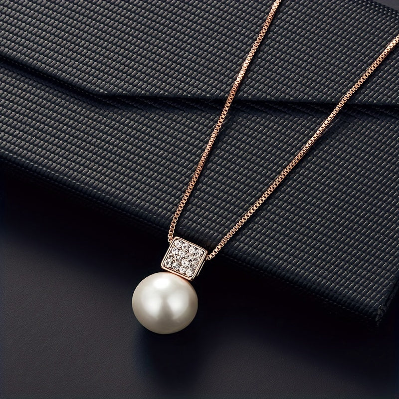 Women's Imitation Pearl Necklace and Earring Set with Rhinestone Pendant for Birthdays and Parties