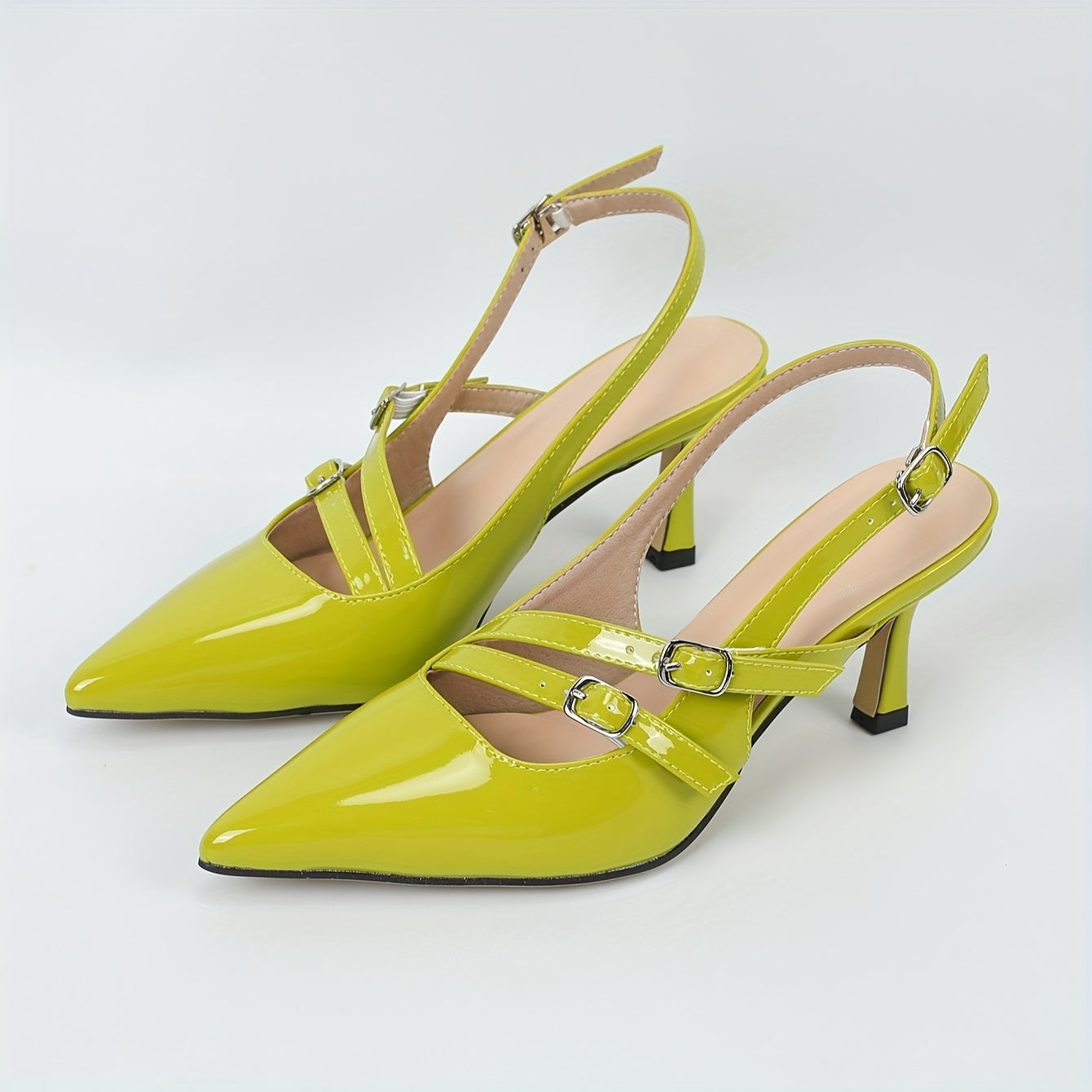 Women's Solid Color Stiletto Heels Point Toe Buckle Dress Pumps