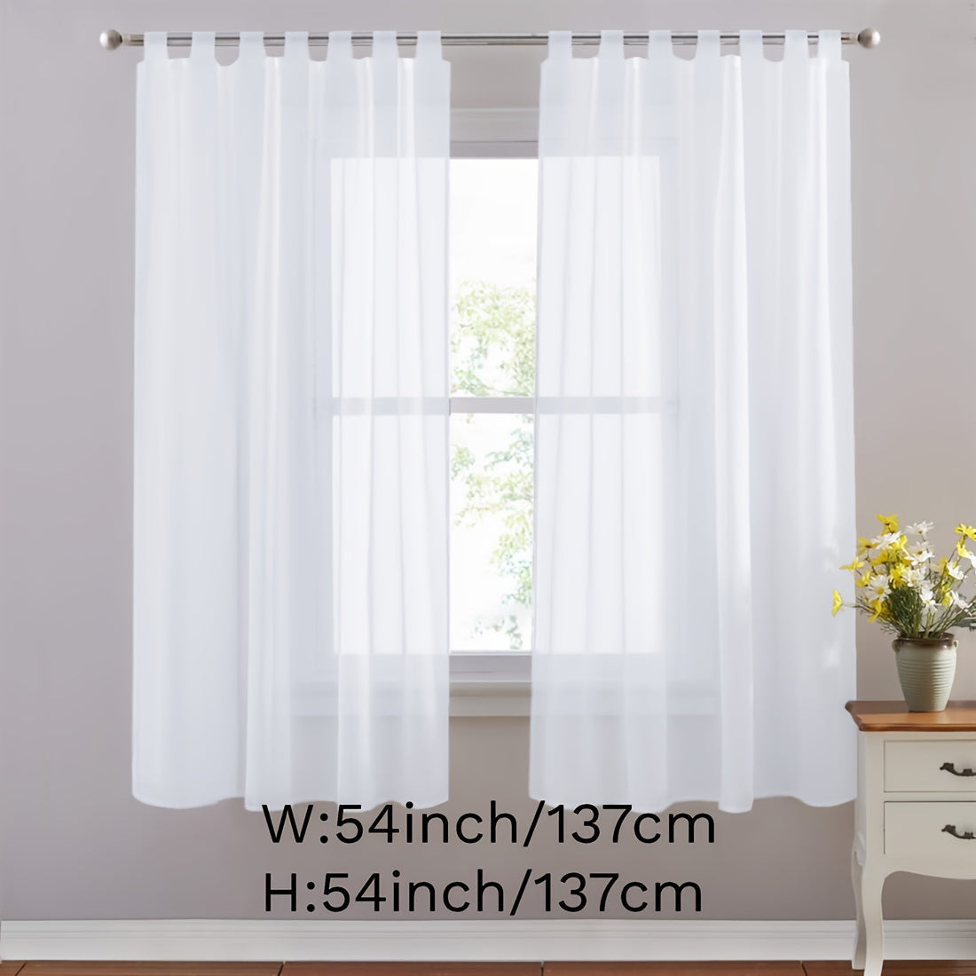 Set of 2 White Sheer Curtains with Tab Tops for Bedroom Living Room Dining Room