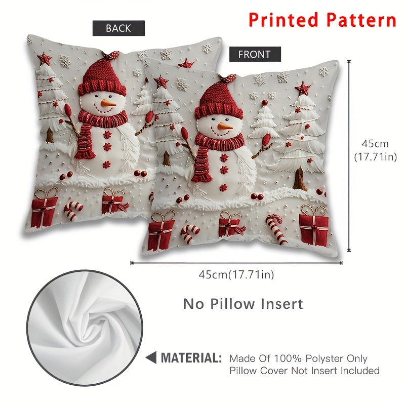 Christmas Snowman and Tree Throw Pillow Cover Polyester Zipper Machine Washable