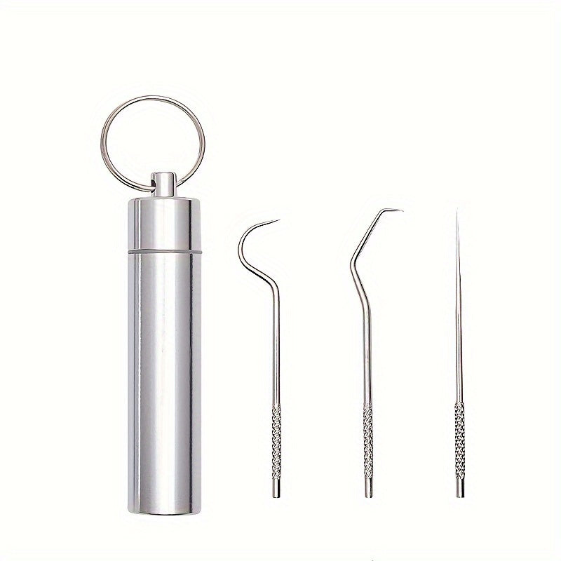 Stainless Steel Toothpick Set with Keychain Reusable Titanium Waterproof Holder for Travel and Outdoor Use