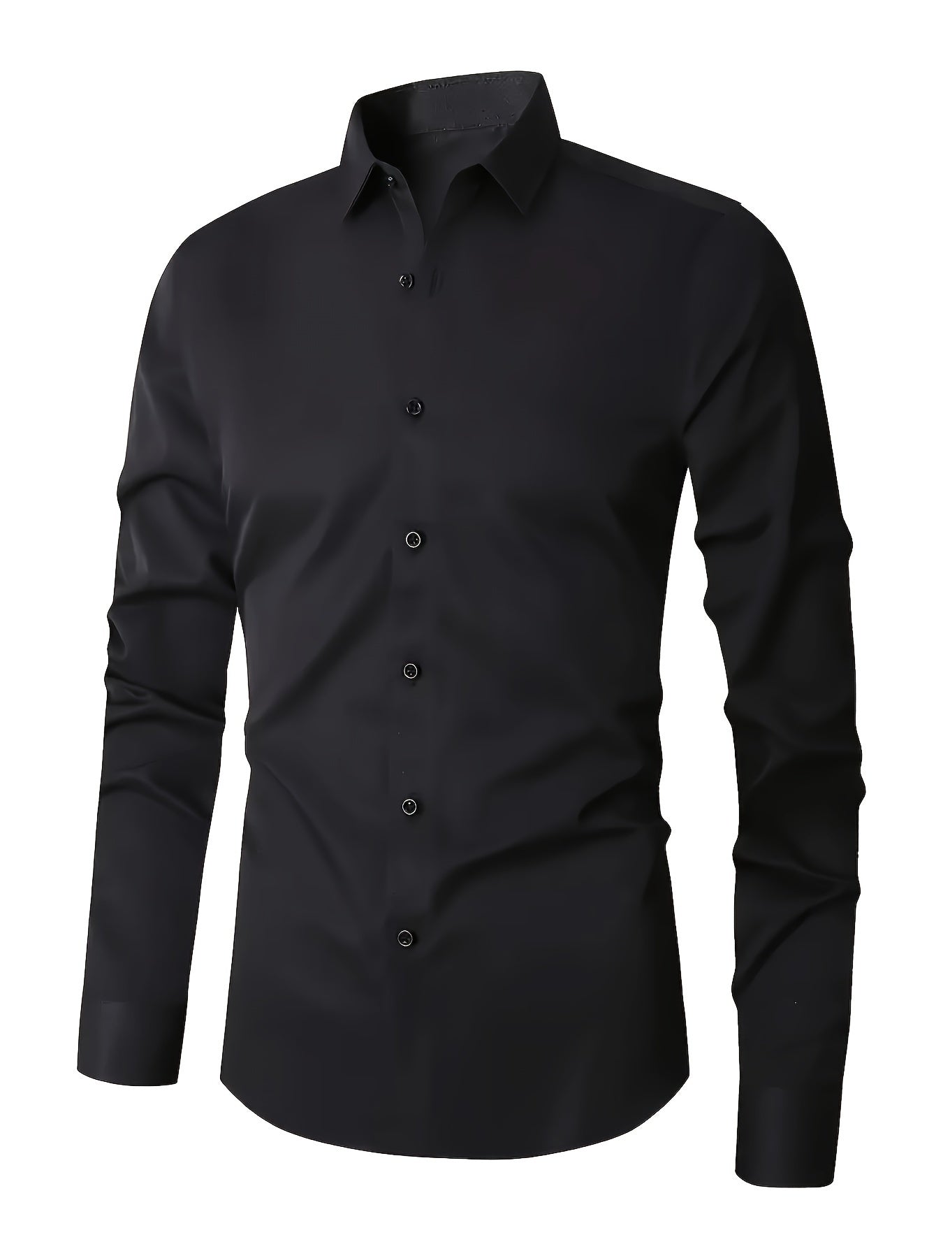 Plus Size Men's Long Sleeve Dress Shirt Solid Color Polyester Blend Office Casual