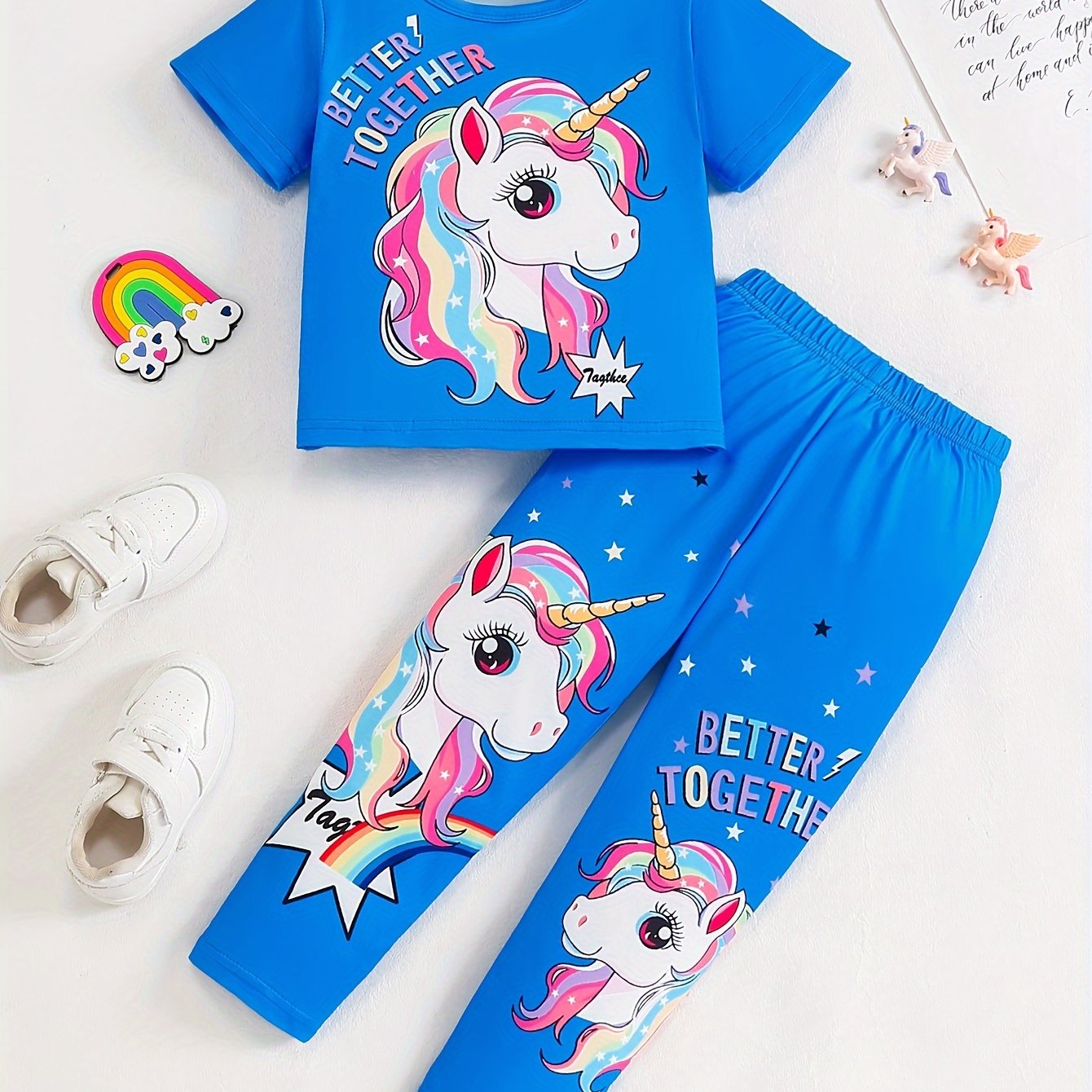 Детский комплект из короткого рукава и джоггера для девочек с животным принтом для активного отдыха