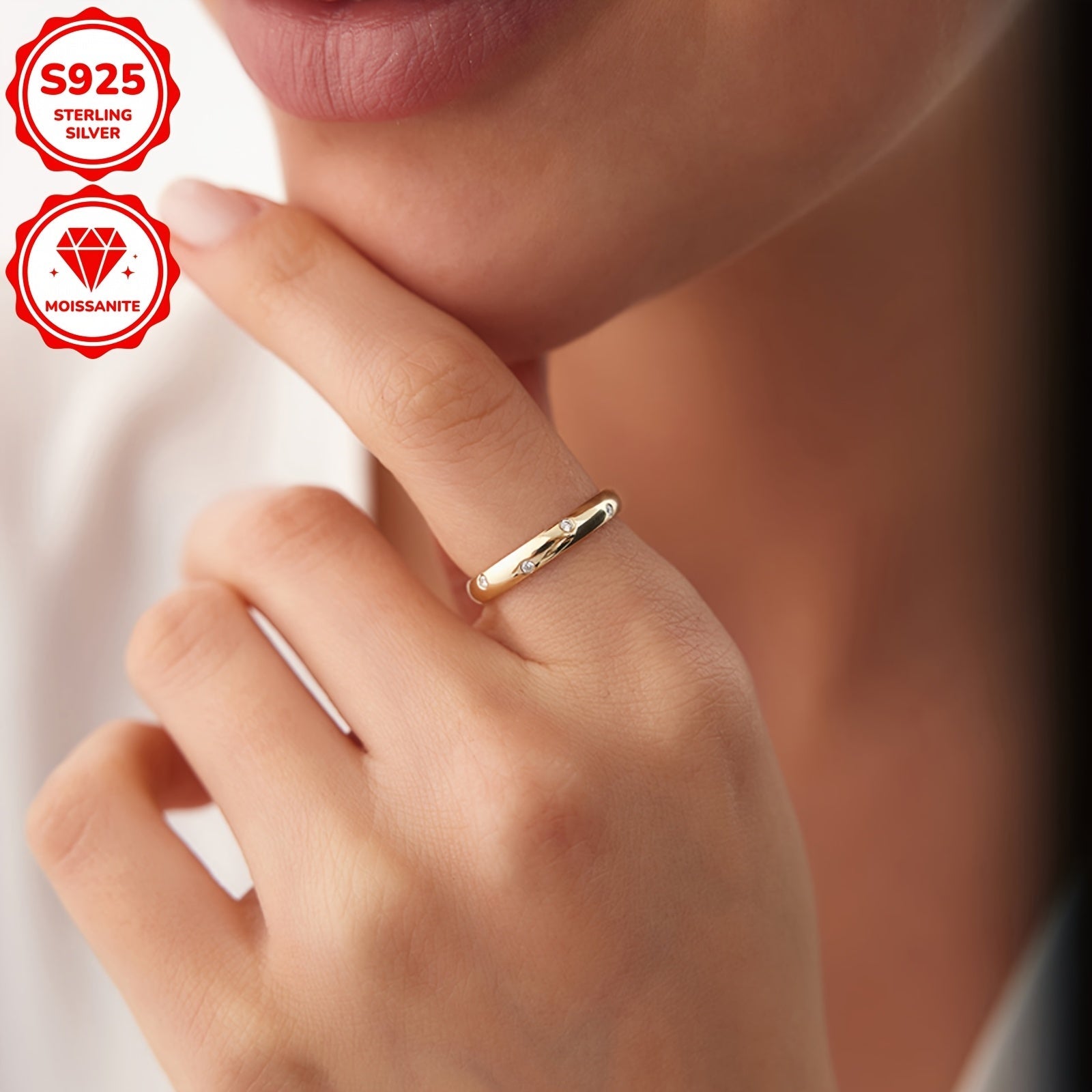 Sterling Silver Engagement Ring with Moissanite and April Birthstone 14K Gold Plated