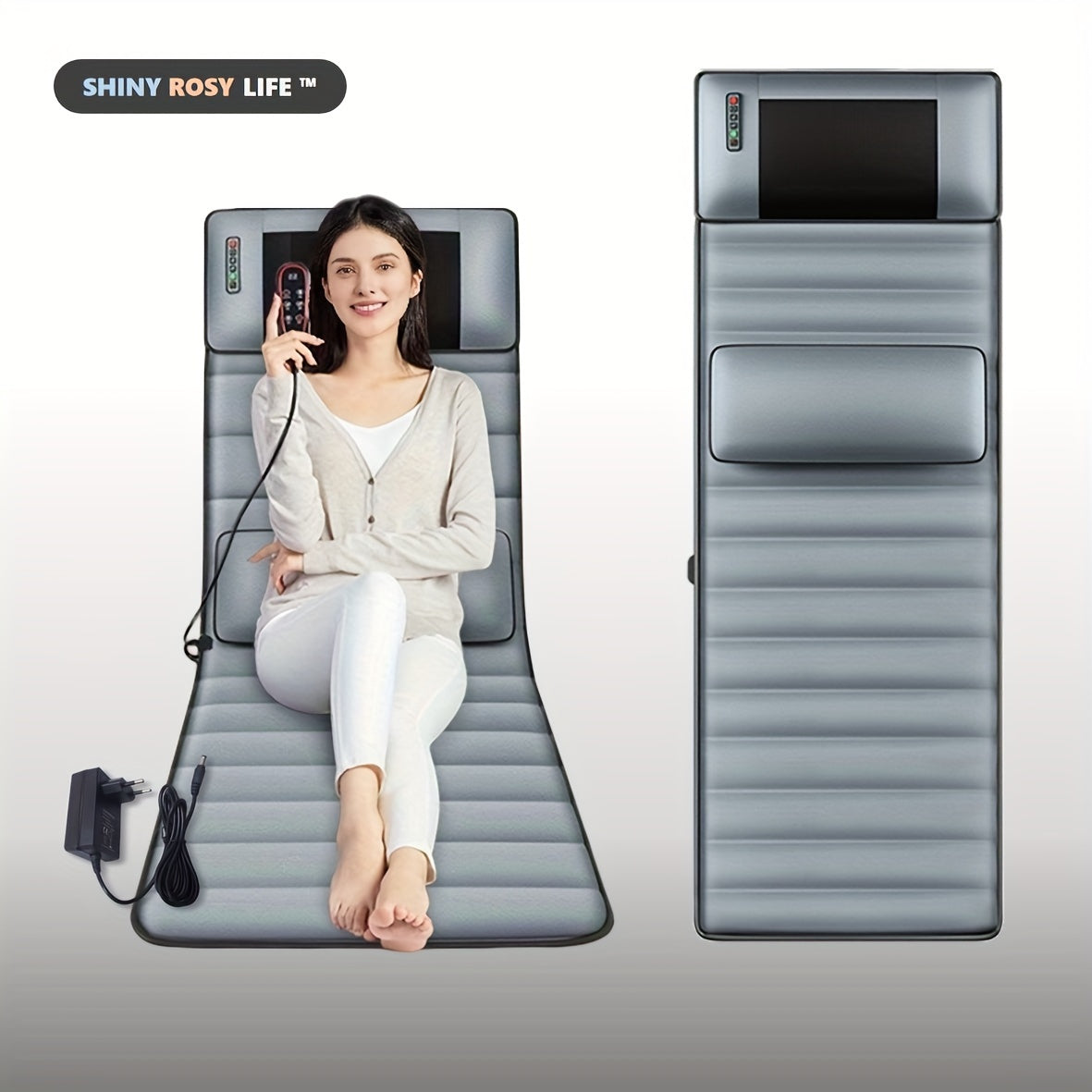 Full Body Massage Bed with Neck Shiatsu Lumbar Support 10-Zone Vibration Gray Upholstery