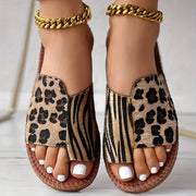Women Two-Tone Leopard Print Slide Sandals Open Toe Flat Heel