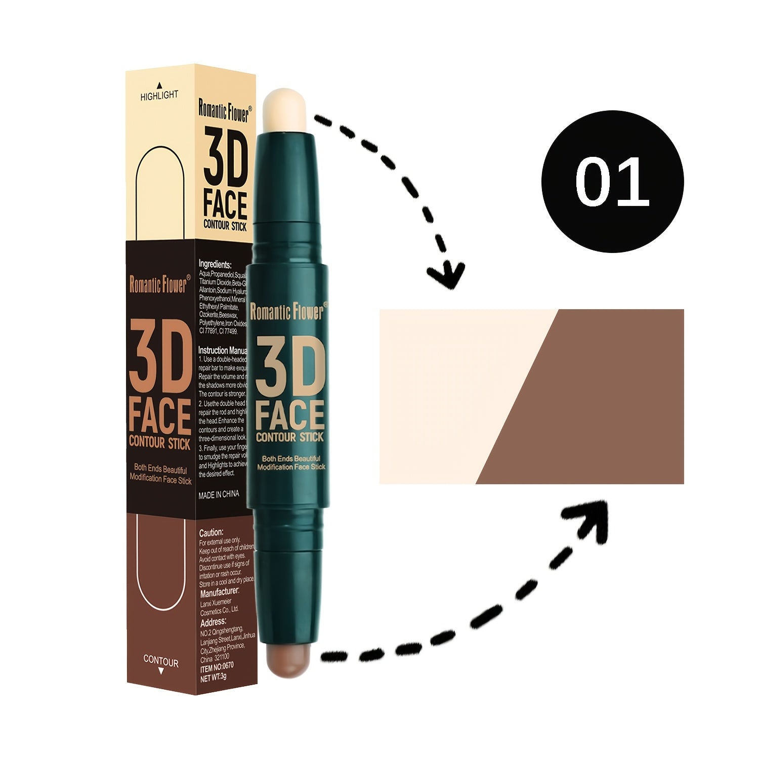 Barra de contorno doble para mujer, resaltador, corrector, a prueba de agua, maquillaje