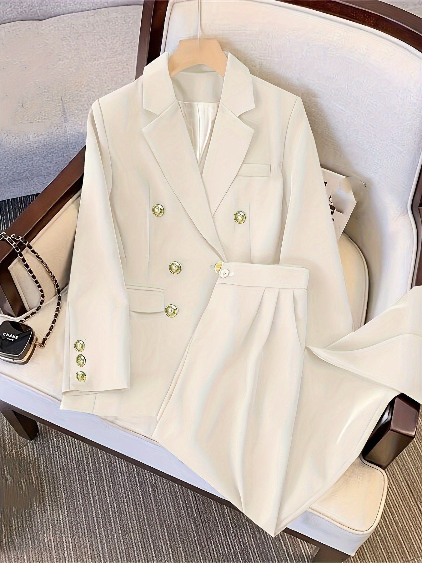 Women's 2024 Korean Style Slimming Blazer Jacket Solid Color Long Sleeve Spring Fall