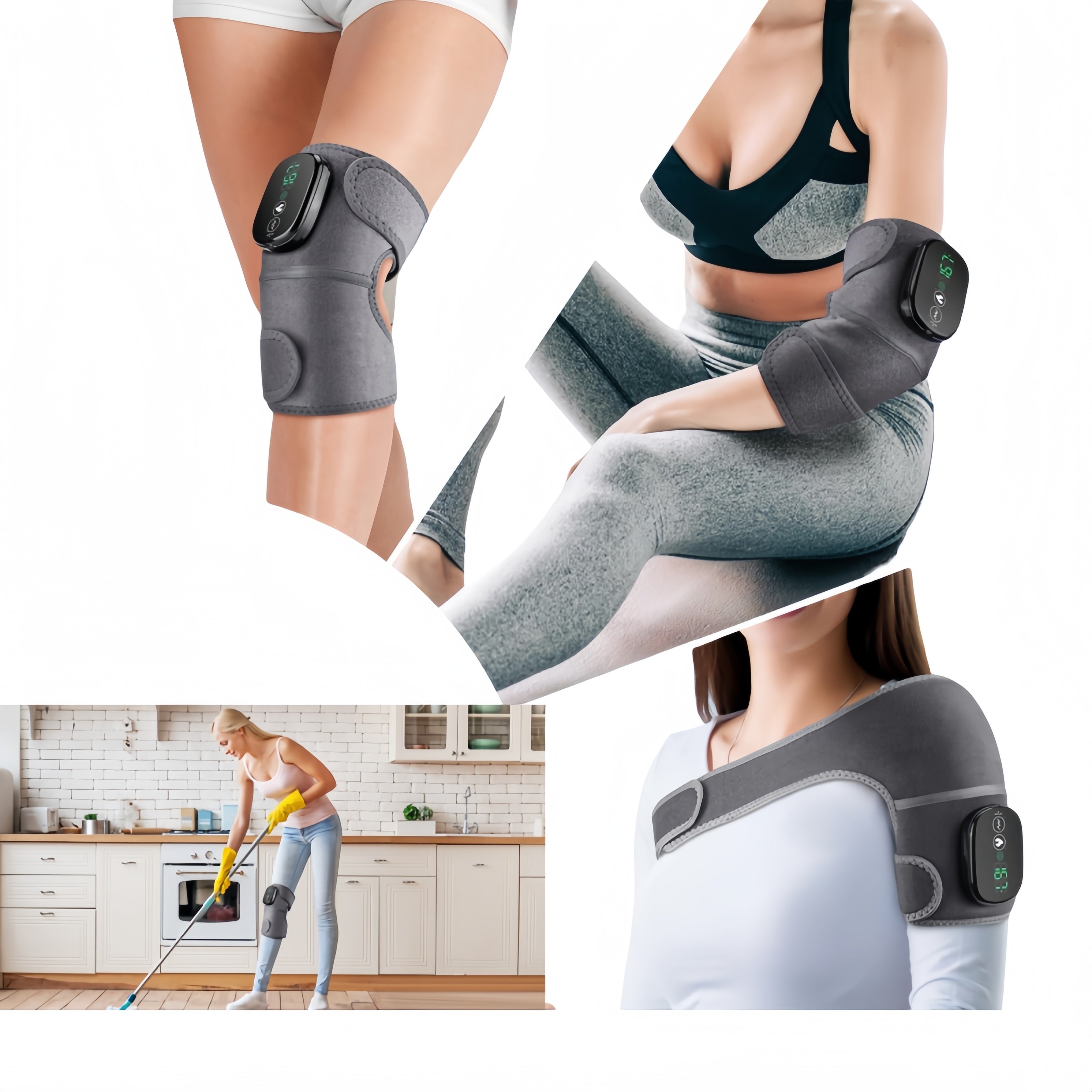 Portable Knee Massager with Heat Vibration LED Display for Pain Relief