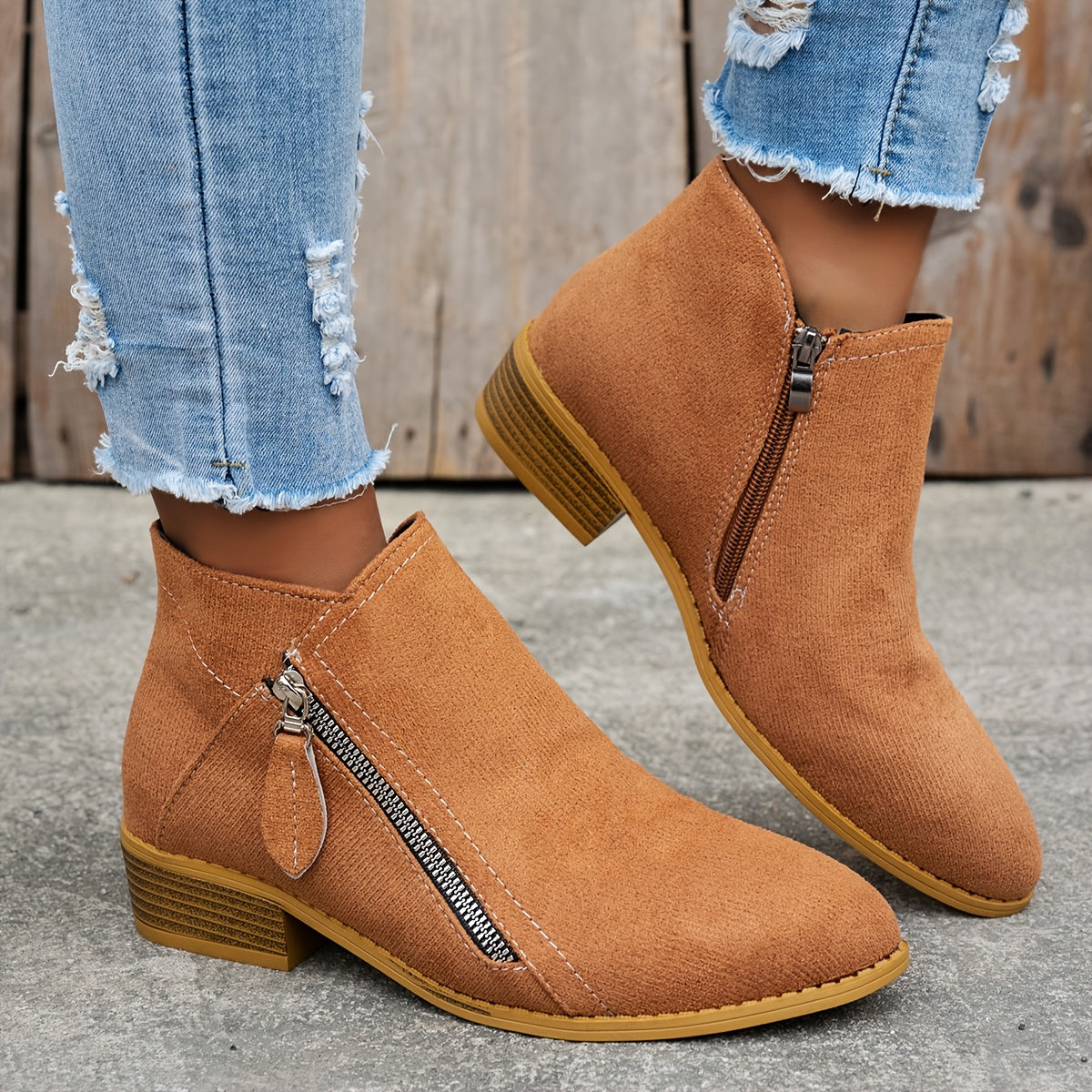 Women's Leather Zip-Up Ankle Boots Pointed Toe Casual Office Shoes
