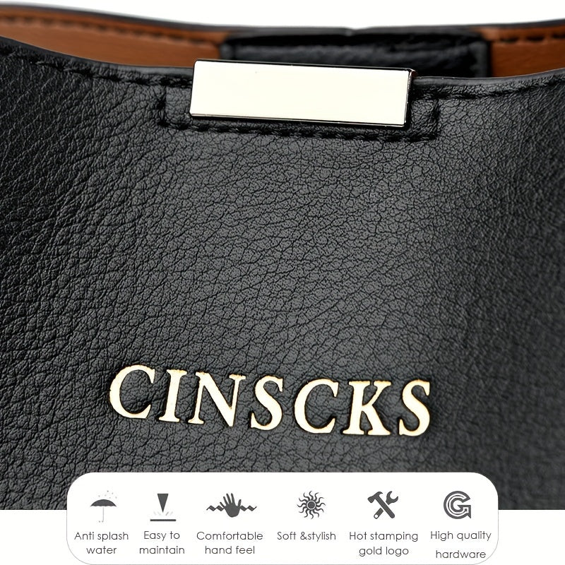 Women's Casual Water-Resistant PU Tote Bag with Detachable Shoulder Strap