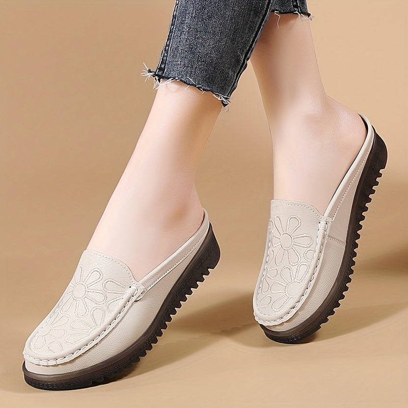 Women's Floral Pattern Slip-On Loafers Lightweight Casual Shoes Black Beige