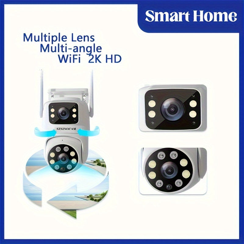 Dual Lens WiFi Security Camera with AI Human Tracking Color Night Vision Two-Way Audio Motion Alerts Pan Tilt Surveillance