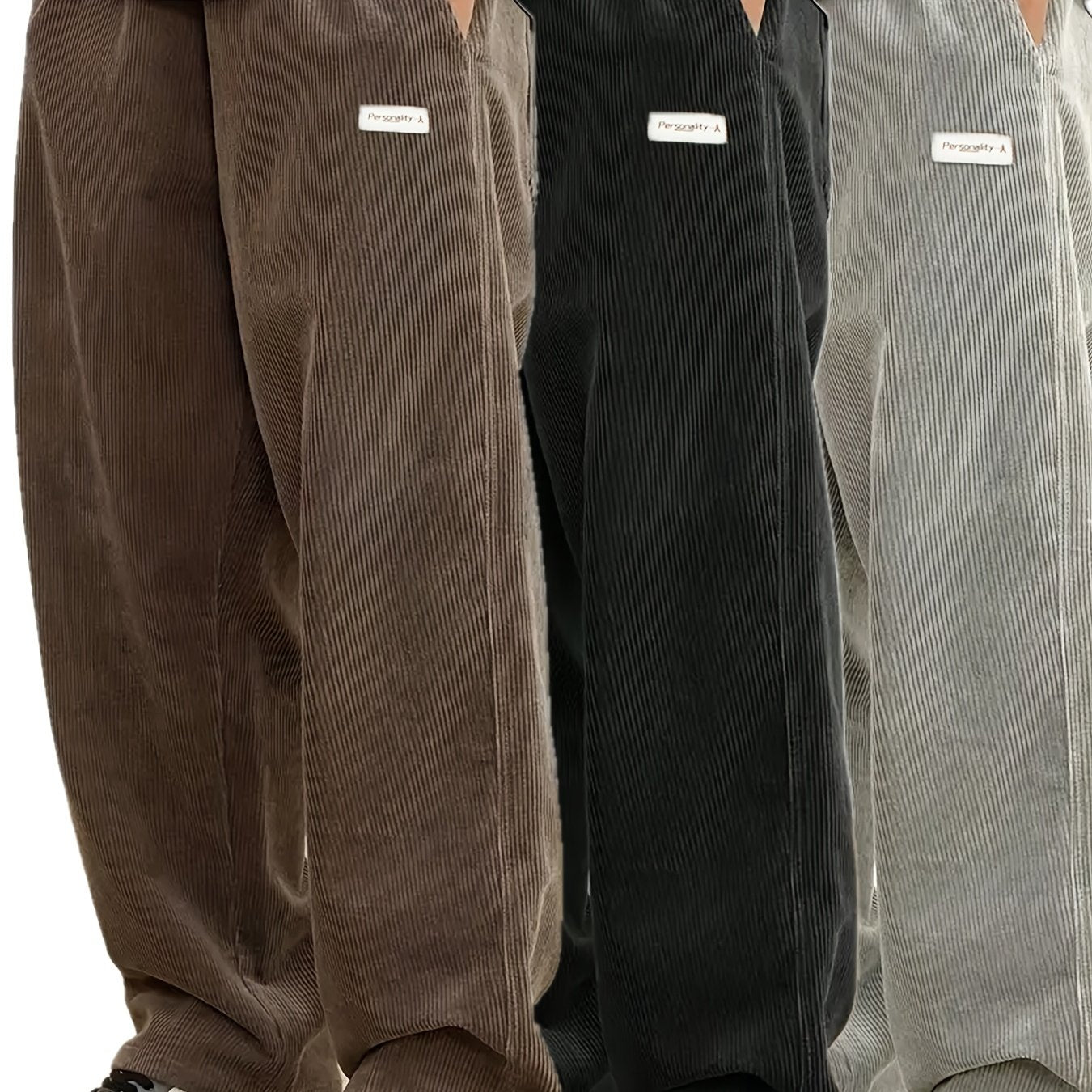 Men's Corduroy Pants Set 3 Pieces Fall Winter Loose Fit Straight Leg Polyester Alphabet Details