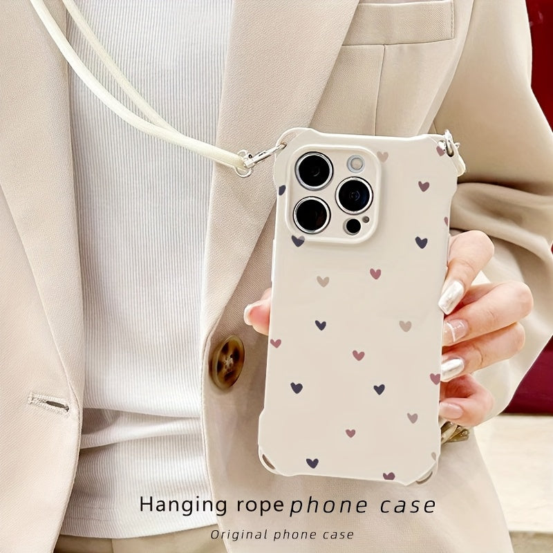 Colorful Hearts iPhone Case with Lanyard TPU Lens Protection for iPhone 11-16 Pro Max