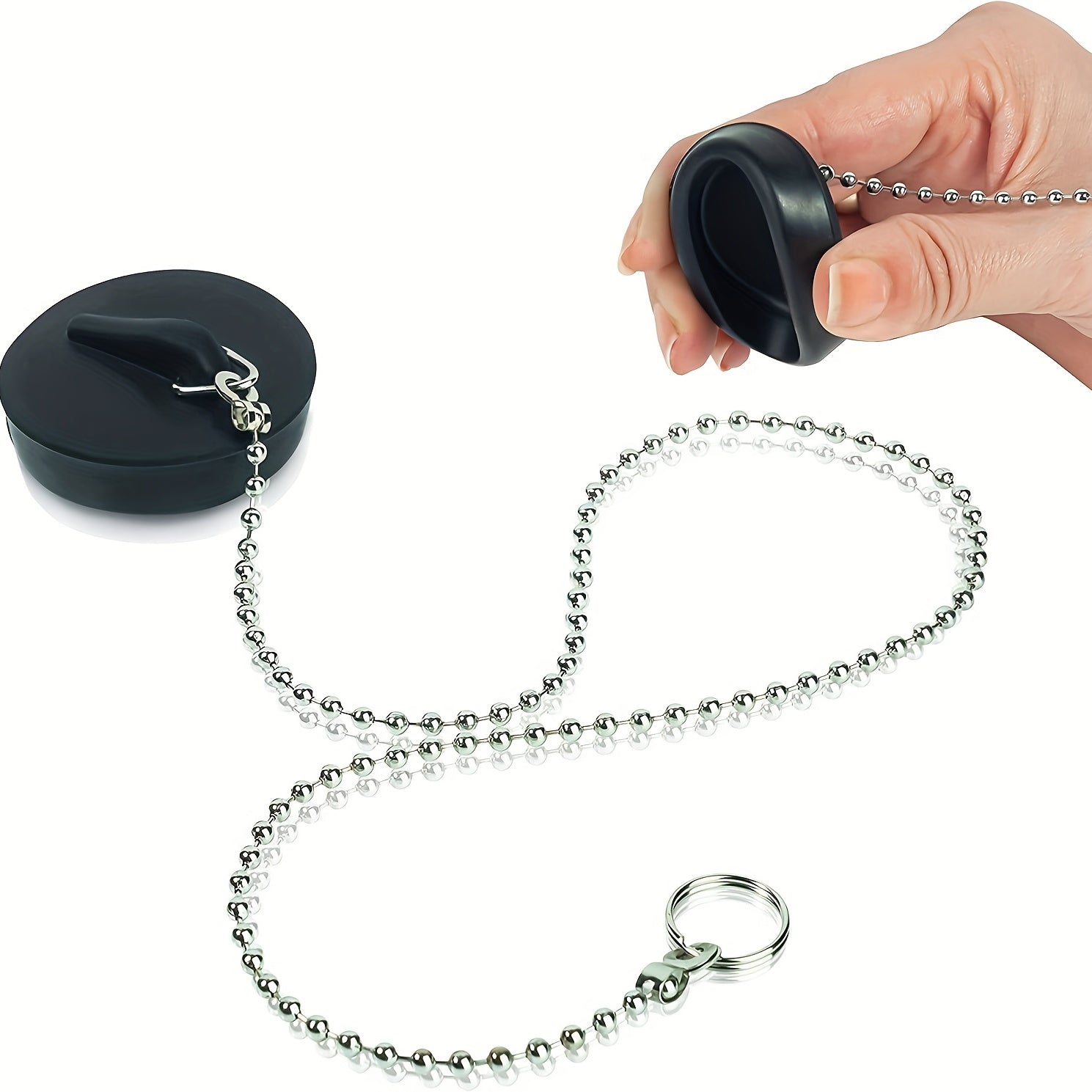 Zanjirli kauchuk hammom plagi, 4 sm diametr, o'rnatish va tozalash oson.