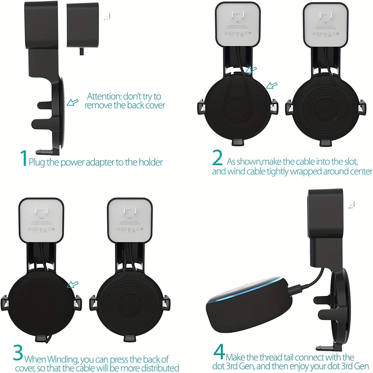 Wall Mount Holder for Echo Dot 3rd Gen, Space Saving, Cable Management, Plastic Shelf