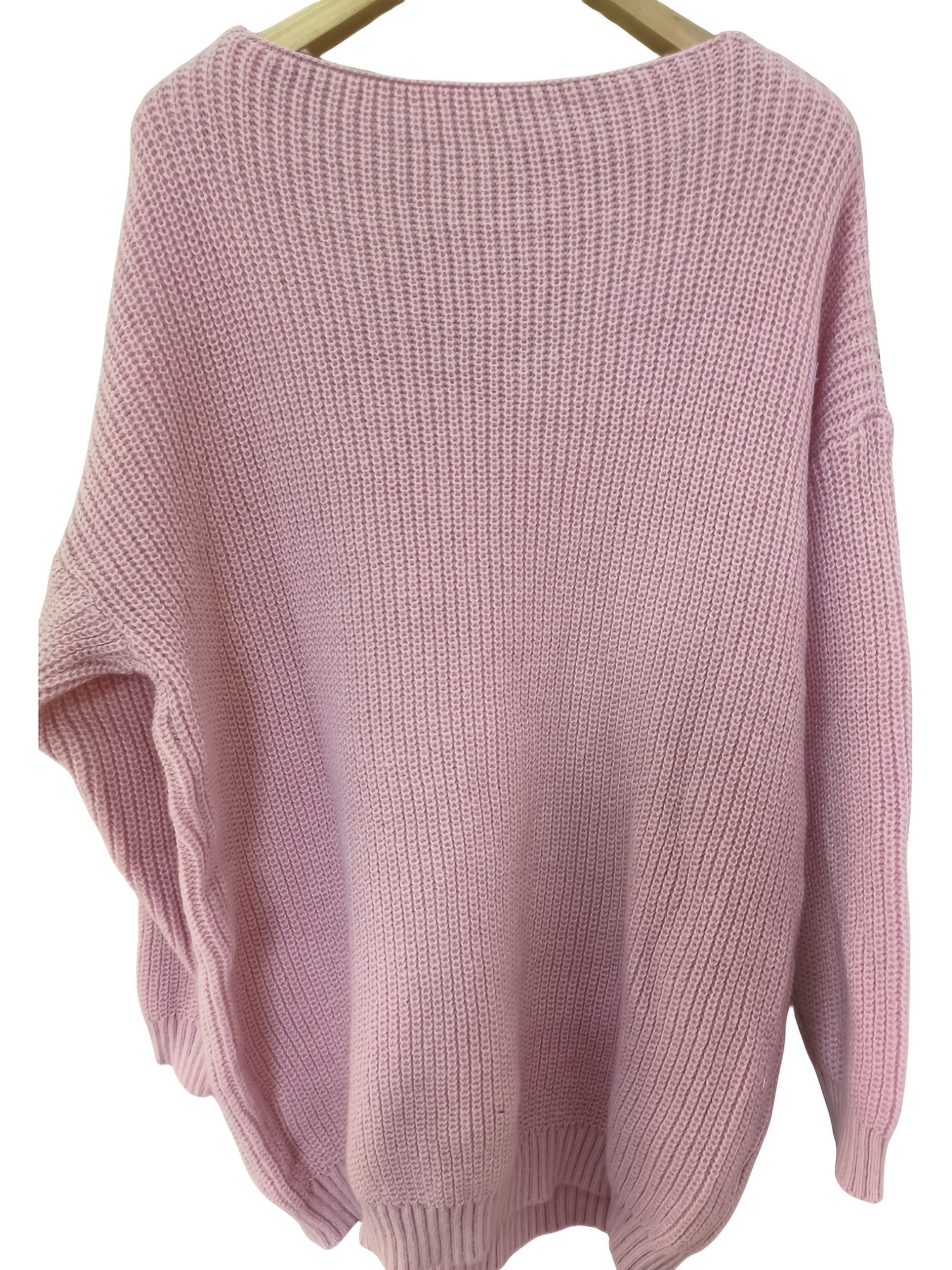 Plus Size Women's V-Neck Cable Sweater Long Sleeve Ribbed Pullover Beige Fall Winter