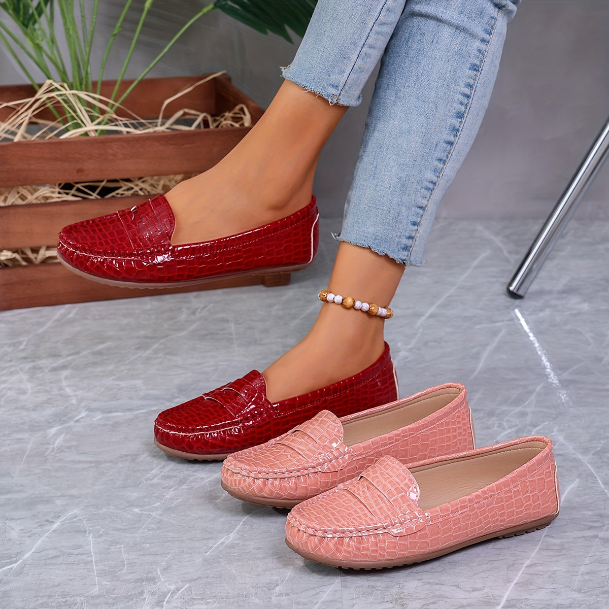 Women's Red Pink Loafers Slip-On Moccasins Comfortable All-Season Casual Footwear