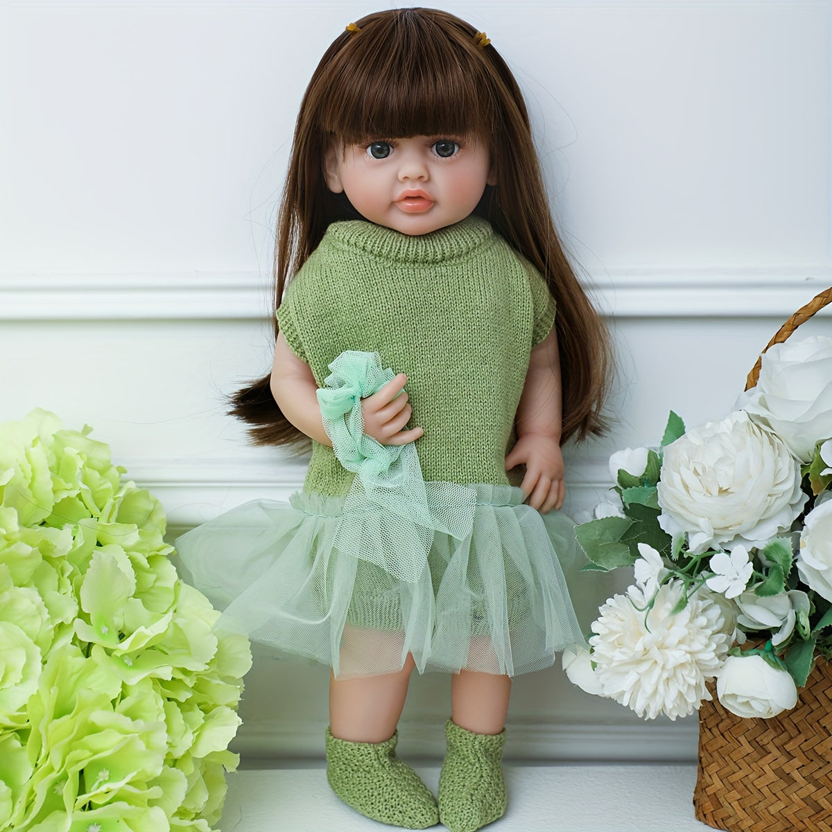 22 dyuymli silikon qiz bolalar kukli, ijodiy o'yin va kiyinish uchun, Rojdestvo va Xellouin uchun bolalar o'yinchoqlari