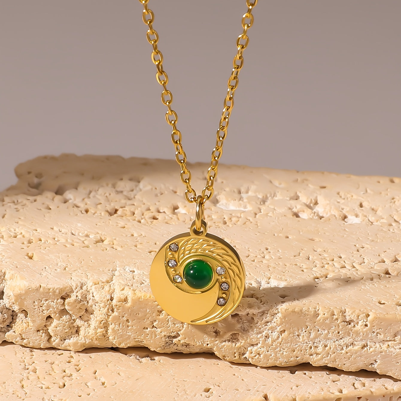 Gold Plated Stainless Steel Pendant Necklace with Synthetic Zirconia for Women