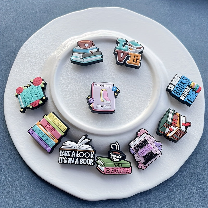 10Pcs Kids Shoe Decorations PVC Book Theme Shoe Ornaments DIY Gift Set