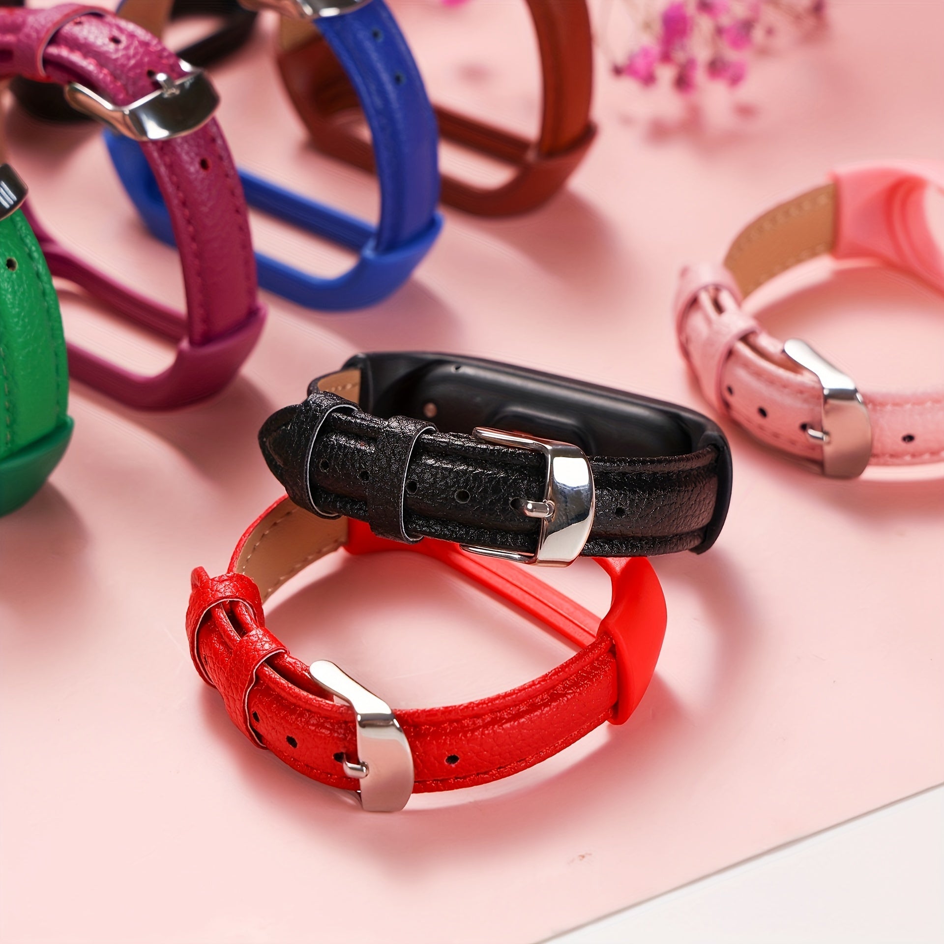 Smartwatch Strap for Xiaomi Mi Band 3 4 5 6 7 Synthetic Leather Adjustable Buckle Black Brown White