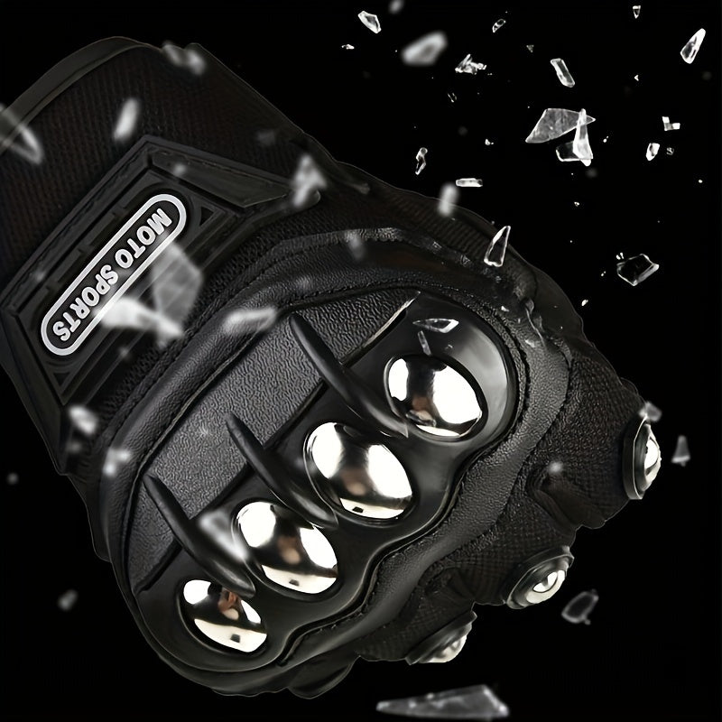 Black Steel Outdoor Knuckle Motorcycle Gloves Pair