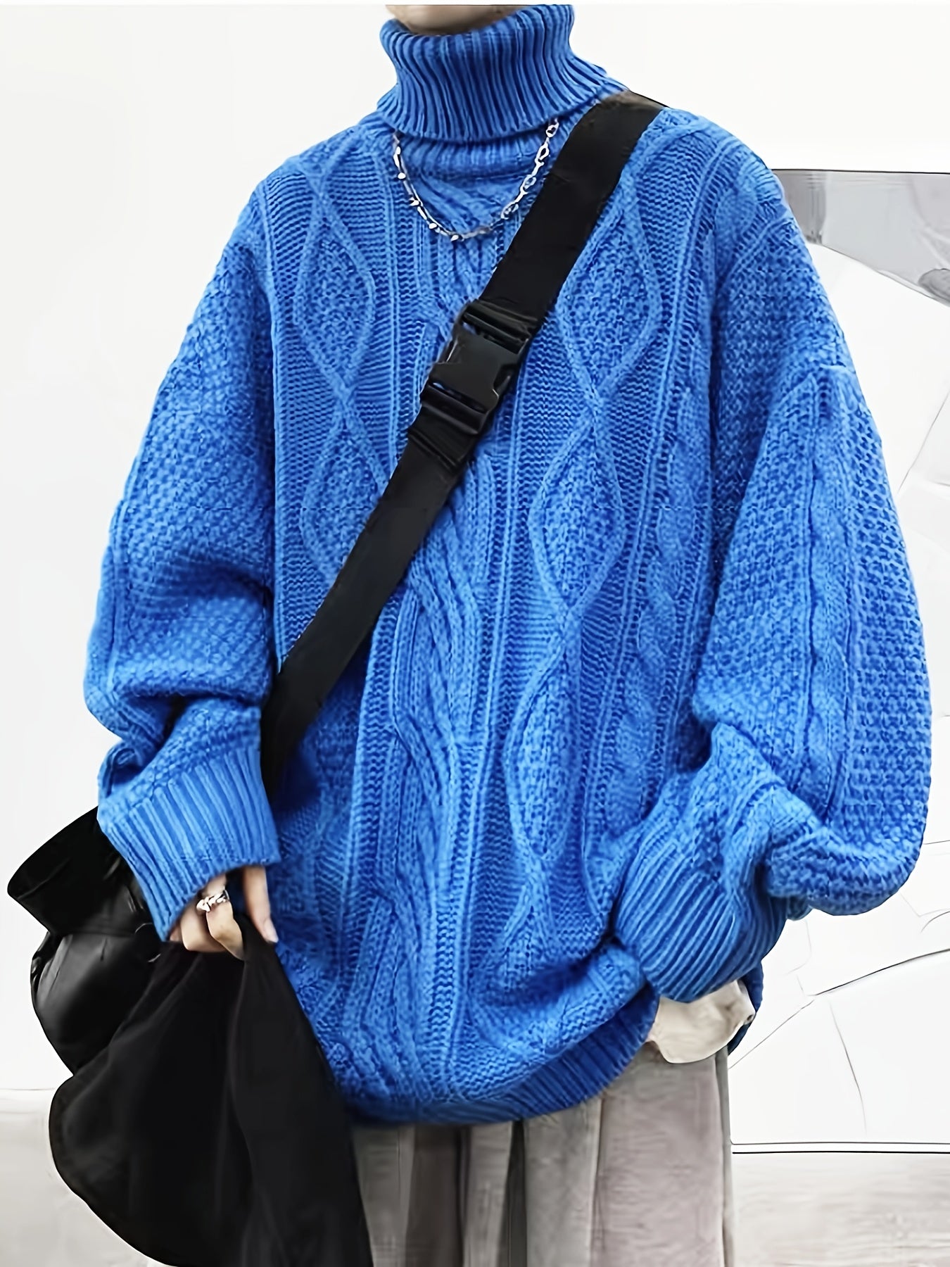 Объемный свитер с высоким воротником из 100% акриловой вязки для осени и зимы, повседневный, классический крой, плюс размер