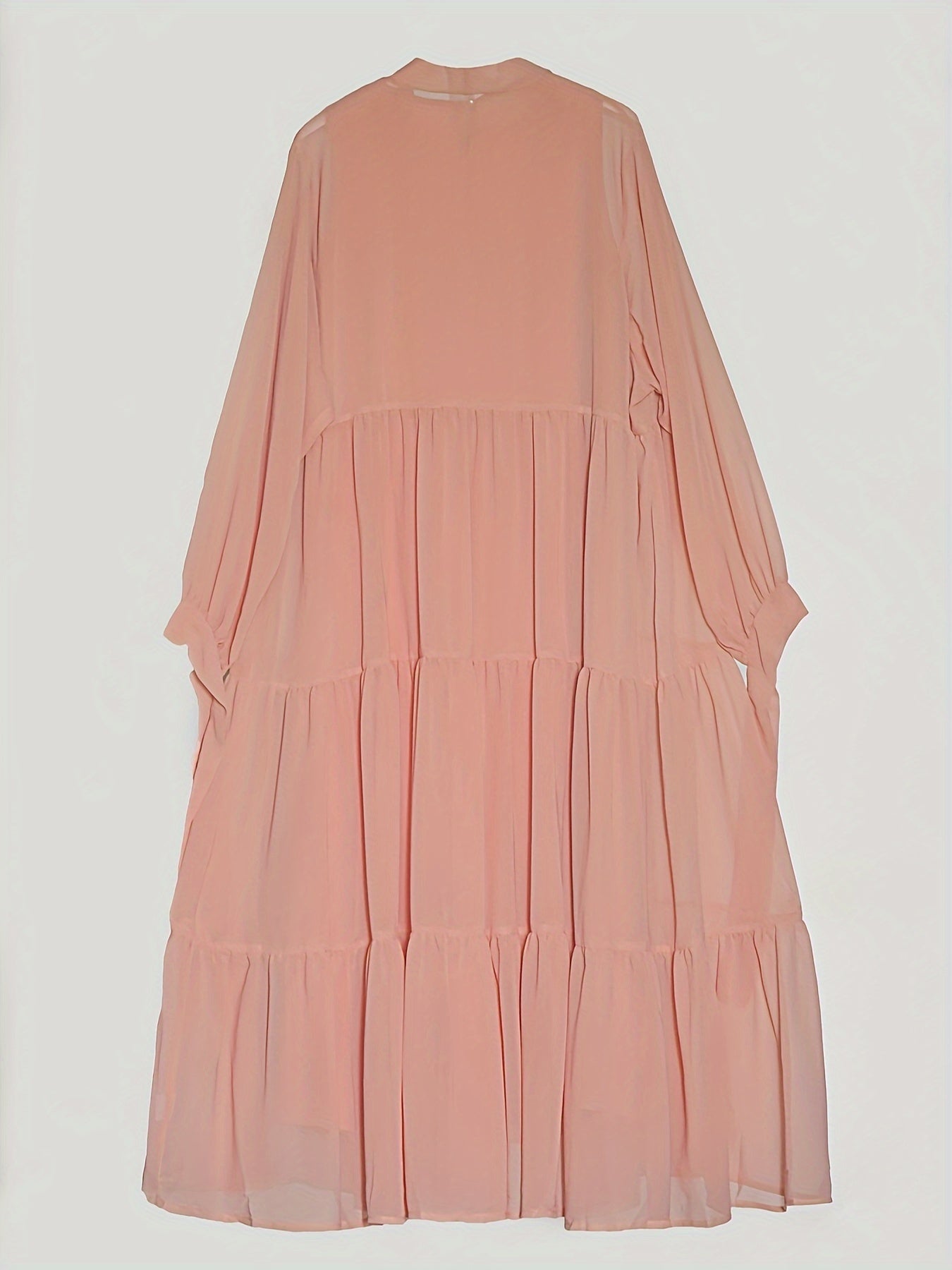 Middle Eastern Abaya Set with Chiffon Robe and Belt Long Sleeve Lantern Ruffle Hem Solid