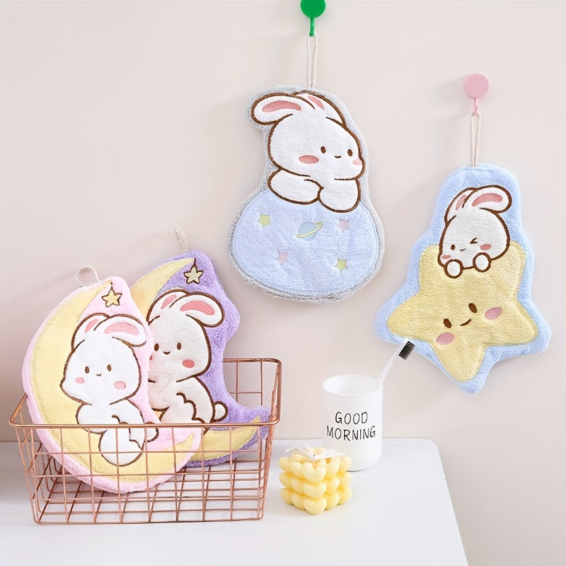 Cartoon Rabbit Fingertip Towel Absorbent Quick-Dry Polyester for Kitchen Bathroom Vanity