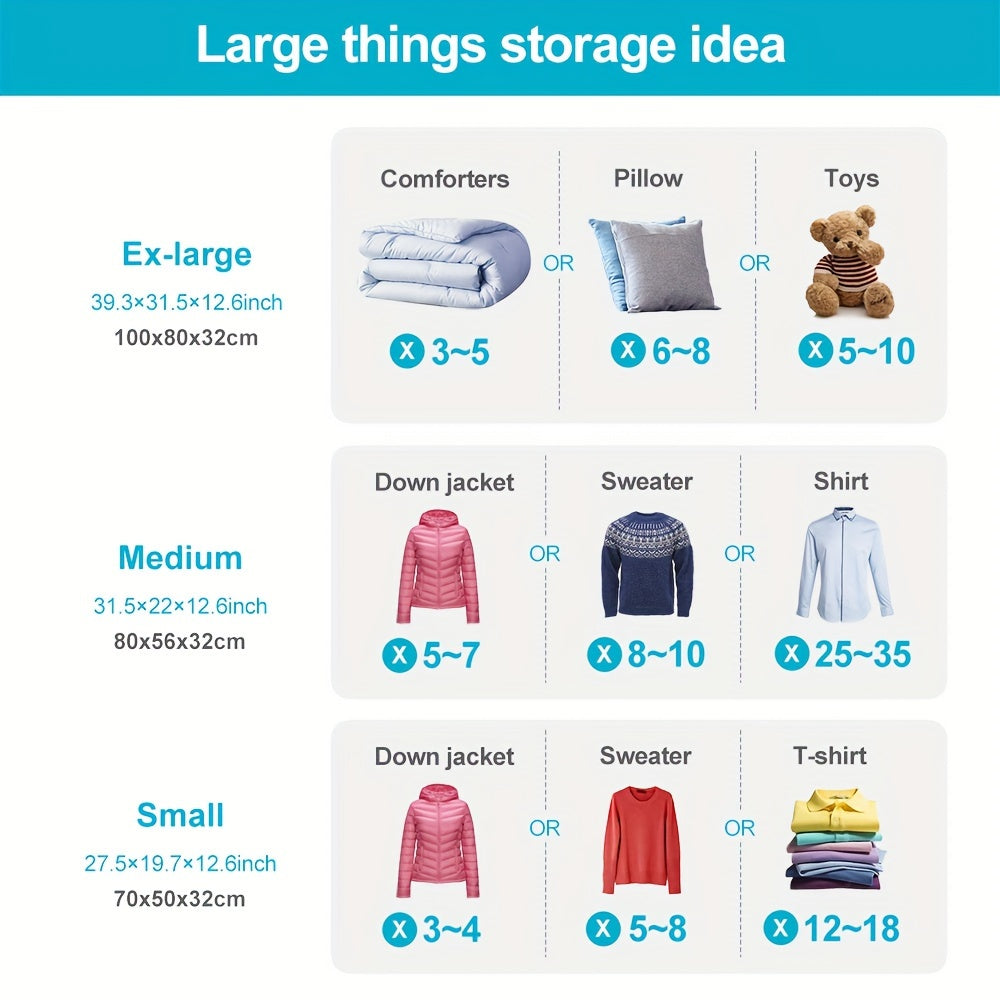 Set of 4 Reusable Vacuum Storage Bags for Clothes and Bedding Space Saving Organizer