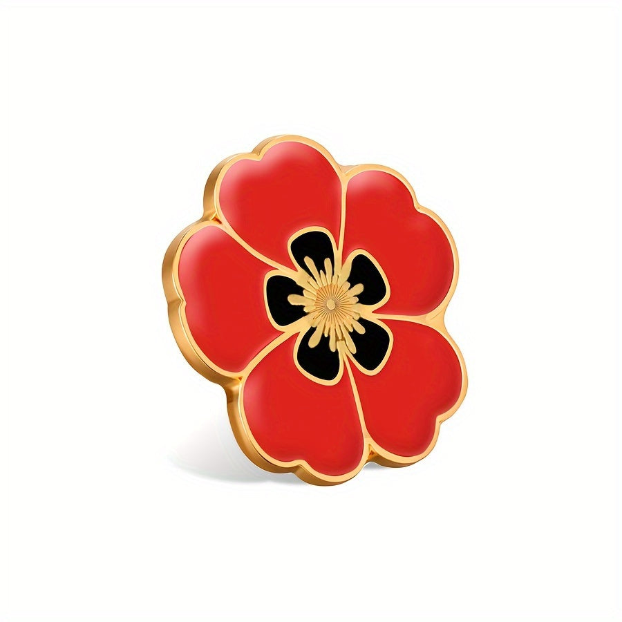 Set of 10 Patriotic Red Flower Alloy Brooches for Men and Women