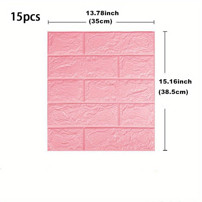 15pcs Foam Soft Wall Tiles with 3D Brick Pattern Waterproof Washable Anti-Mold Stain Resistant