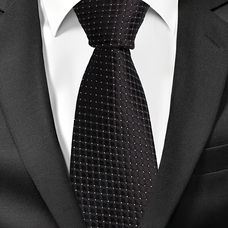 Men's Classic Business Tie Small Plaid Pattern Wedding Tie for Formal Events