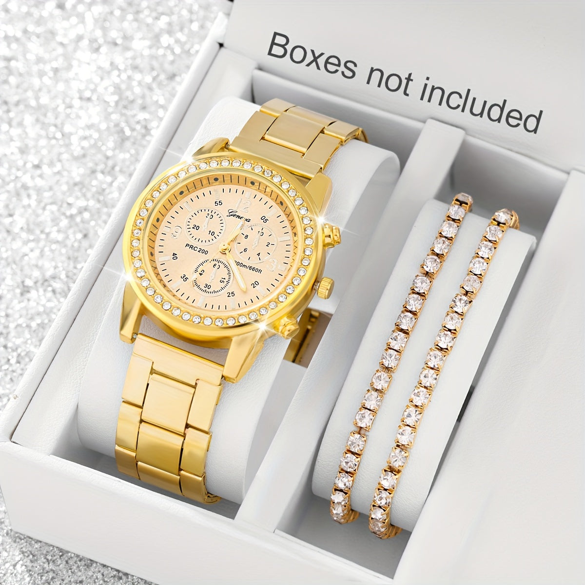 Women's Watch and Jewelry Set with Silver Watch and Gold Necklace and Earrings