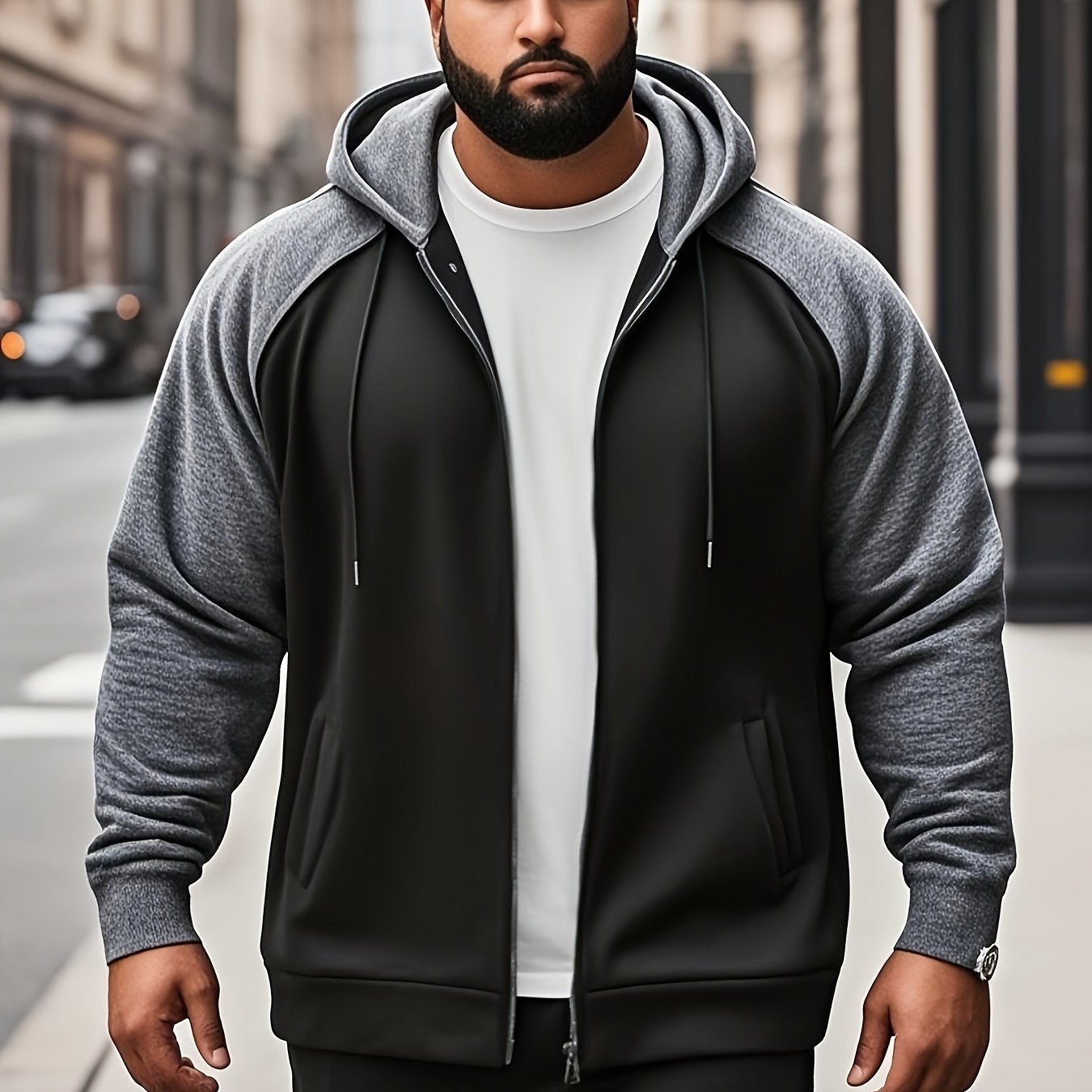 Men's Plus Size Color Block Hoodie with Kangaroo Pocket Casual Streetwear Polyester