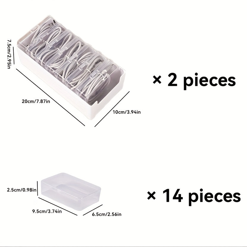 16 ta to'plam, Ma'lumot kabeli va ish stoli tashkiloti uchun ko'p maqsadli saqlash qutilari, tortma tashkilotchilari, turli joylar uchun ideal, masalan, yashash xonalari, o'qish xonalari, yotoqxona va boshqalar.