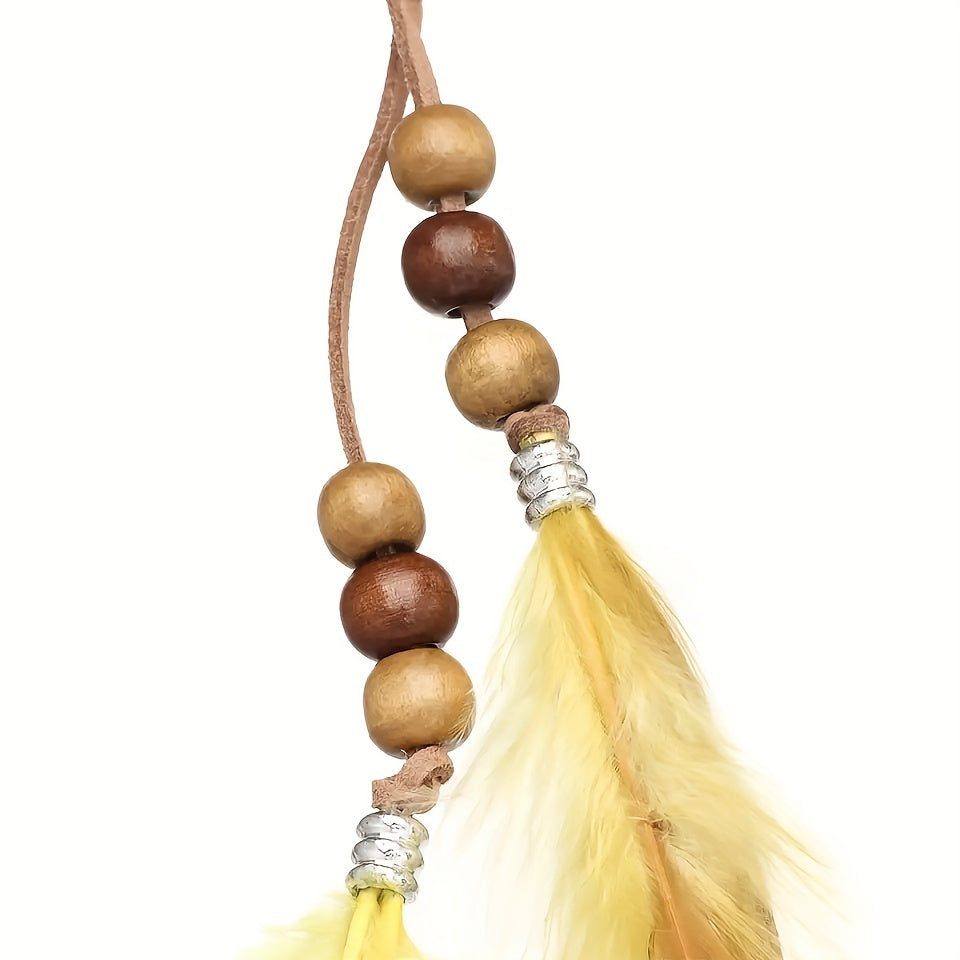 Ethnic Feather Hair Clip Set with Tassels, 6 Colorful Hand-Braided Feathers for Women