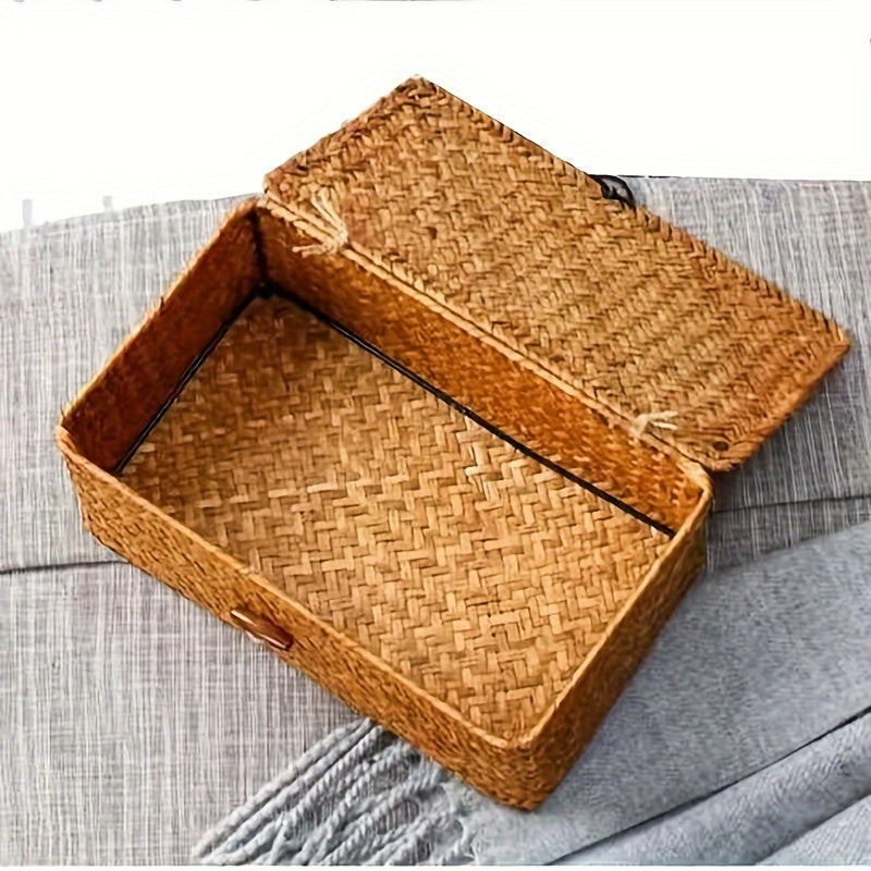 Handwoven Seagrass Storage Box Rustic Woven Organizer for Home and Kitchen