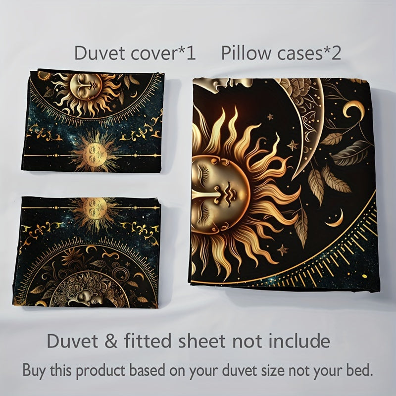 Celestial Sun and Moon Duvet Cover Set 100% Polyester Digital Print All-Season