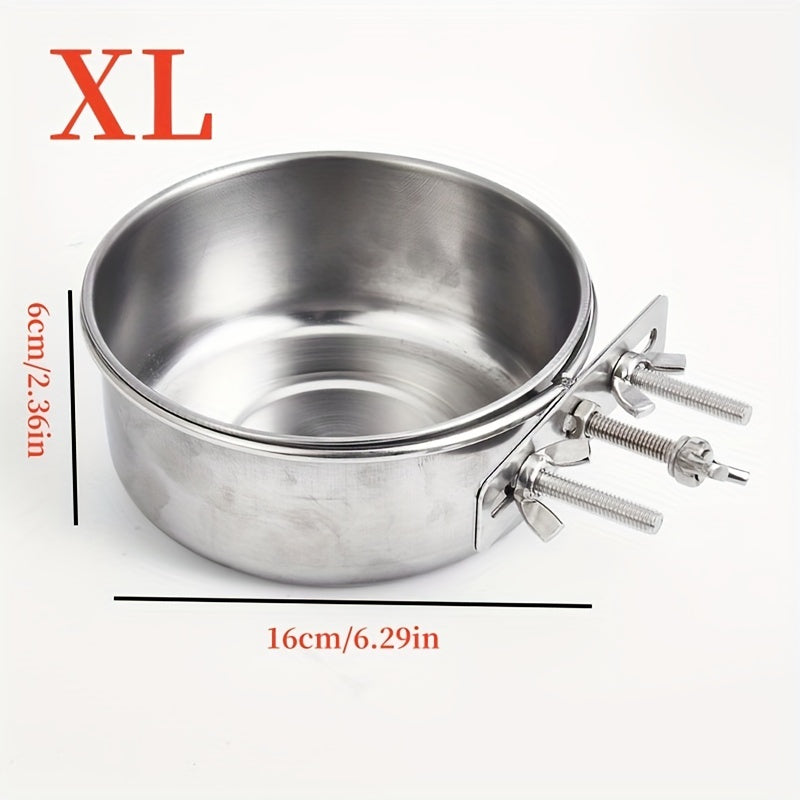 Stainless Steel Dog Bowl with Hanging Design and Screw Fixing for Cages