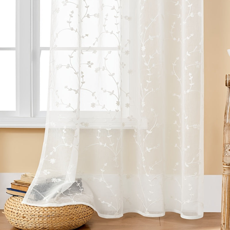 Pair Of Transparent Gauze Curtains With Floral Embroidery For Living Room Bedroom Outdoor