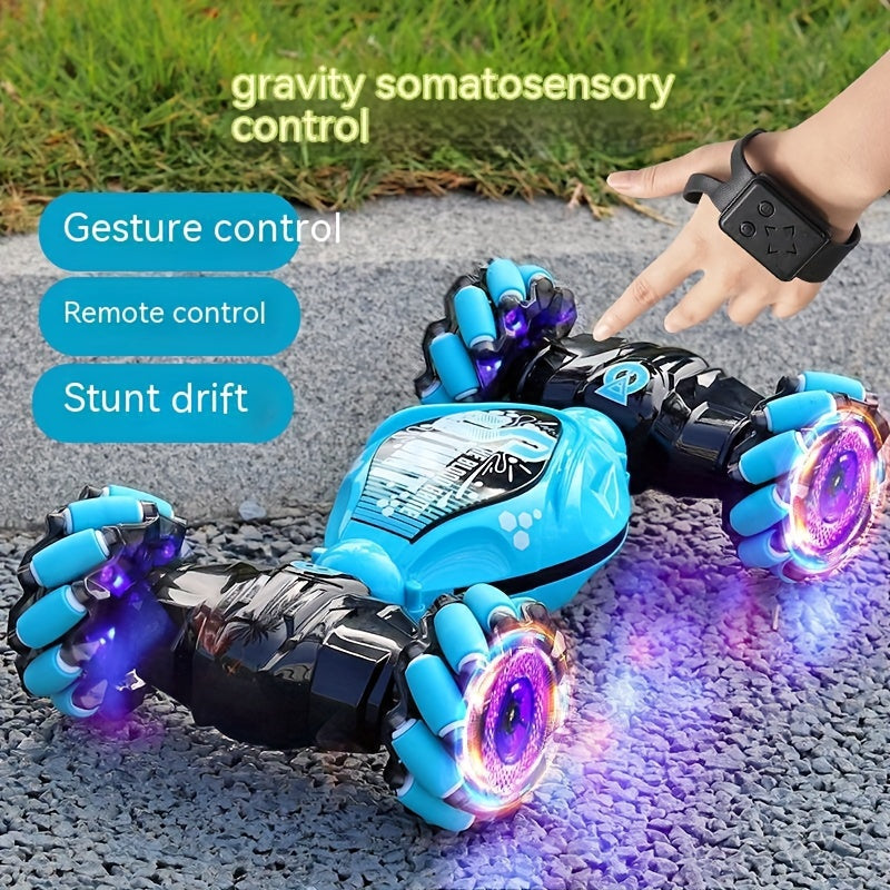 Kids Remote Control Car with Gesture Control, Off-Road Four-Wheel Drive Climber, Rechargeable Battery, Weather Resistant, Blue