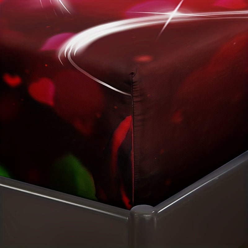 Romantic Rose Love Print Fitted Sheet Set 3 Piece Bedding Soft Breathable