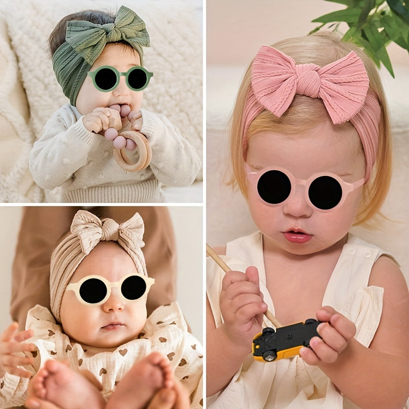 Children's Kids Glasses Headband Set with Bow Hairband and Round Frame Glasses for Photography Props and Gifts