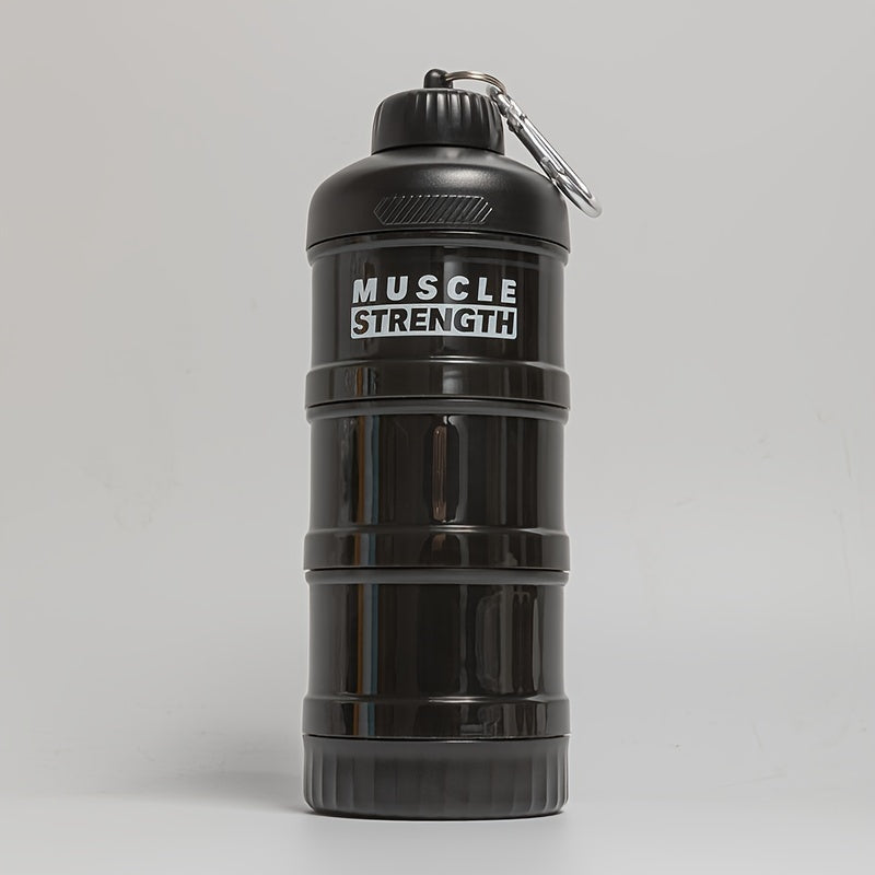 Portable Protein Powder Container with Multi-Tier Plastic Bottle and Keychain for Gym and Outdoor Sports